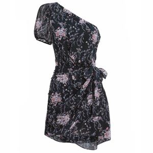 $445 LOVESHACKFANCY Peyton One Shoulder Floral Wrap Dress